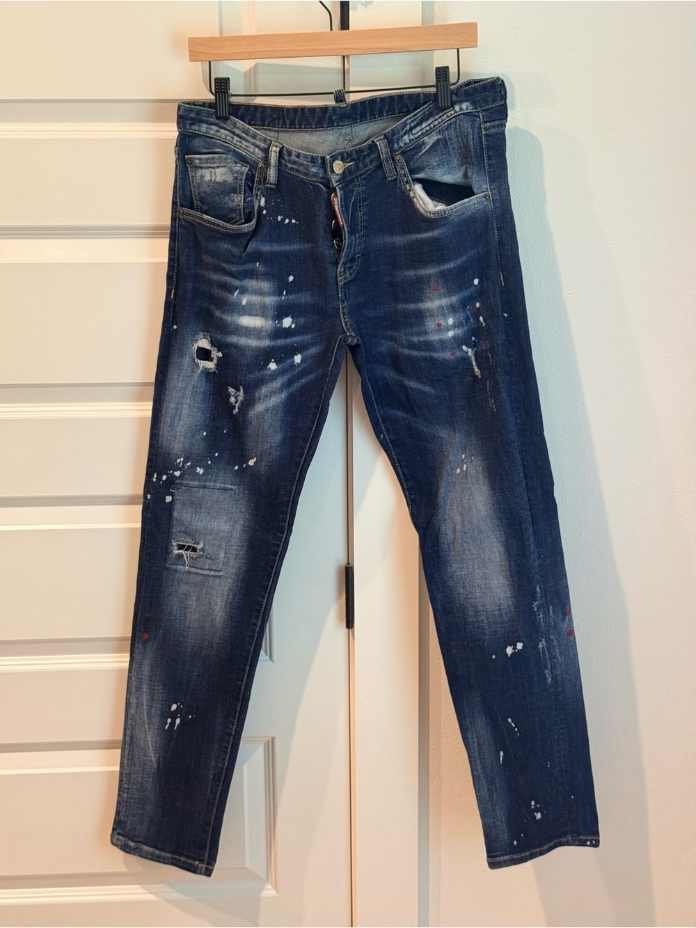 DSQUARED2 Men's Dark Blue Distressed Paint-Splatter Jeans